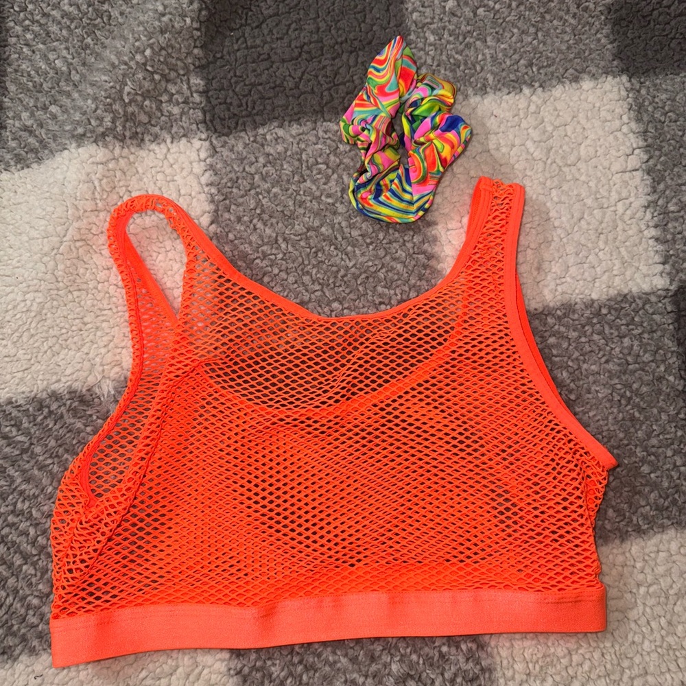 Vibrant Orange Mesh Crop Top